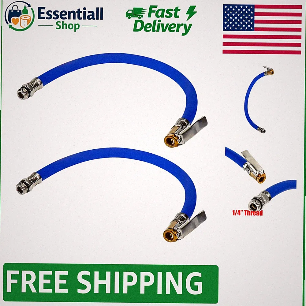 2 Pack Quick-Connect Tire Inflator Hoses with 90-Degree Locking Air Chuck