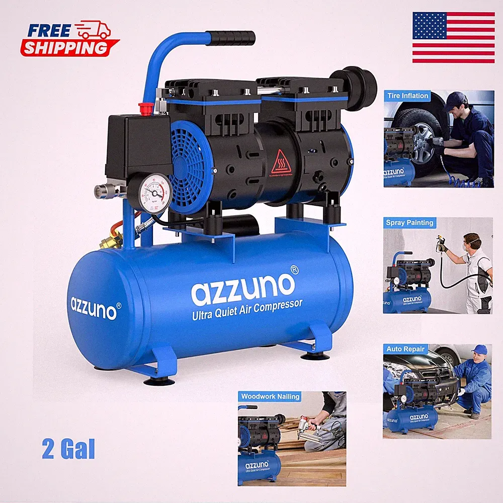 Air Compressor 2 Gallon 1.6CFM@90PSI 70 dB Ultra Quiet Oil Free Compressor