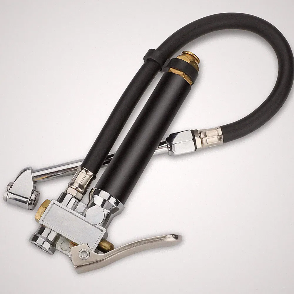 Air Tire Inflator With Pressure Gauge Dual Head Chuck 12" Compressor Rubber Hose