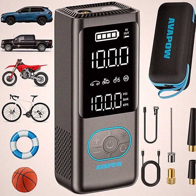 AVAPOW Tire Inflator Portable Air Compressor 300% Faster 150 PSI 3.7″ Dual LCD