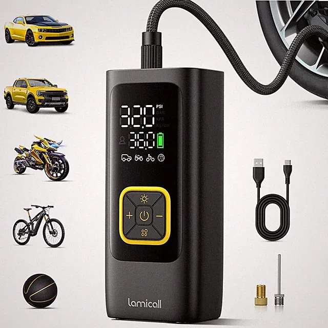 Car Tire Inflator Portable Air Compressor - Lamicall [4X Faster][150 Black