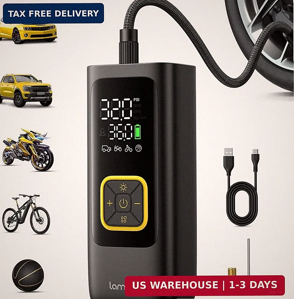 Car Tire Inflator Portable Air Compressor - Lamicall [4X Faster][150 PSI] Bike A
