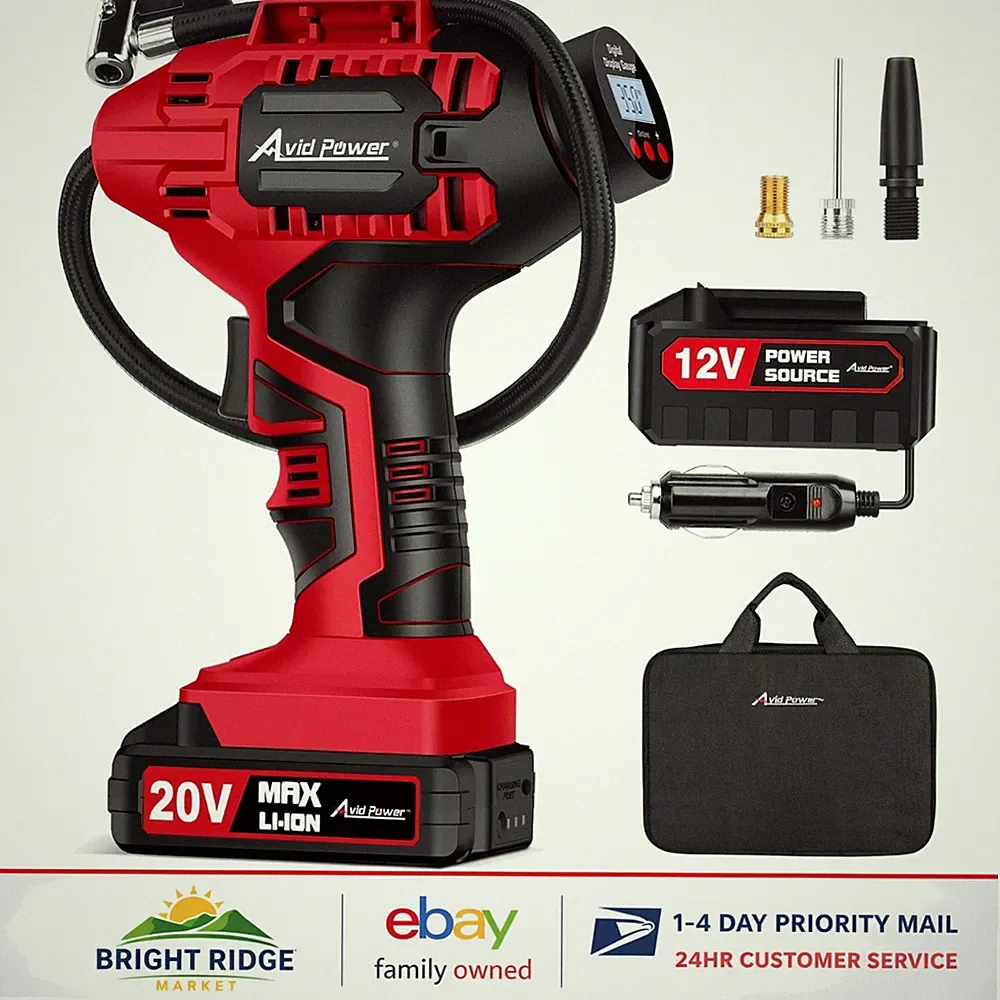 Cordless Air Compressor for Tire Inflation with Automatic Shut-Off Feature