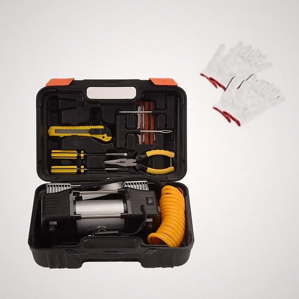 FLZOSPER 6-Piece Metal DC 12V Air Compressor Kit，Pump Tire Inflator Heavy