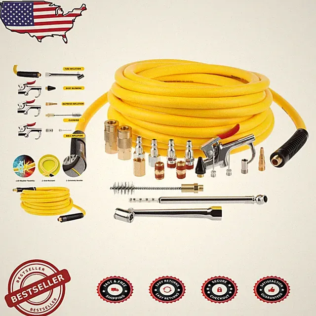 Heavy Duty 19pc Air Compressor Set: 3/8"x25FT Hose, Quick Connects, Tire Gauge