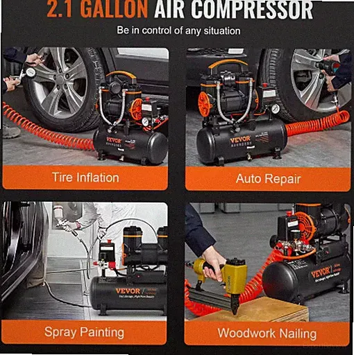 Quiet Oil-Free Air Compressor Portable 1450W Tire Inflation Whisper Pump