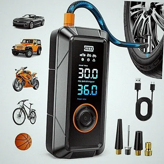 Tire Inflator Portable Air Compressor - Cordless & DC Inflation 4X Faster Black
